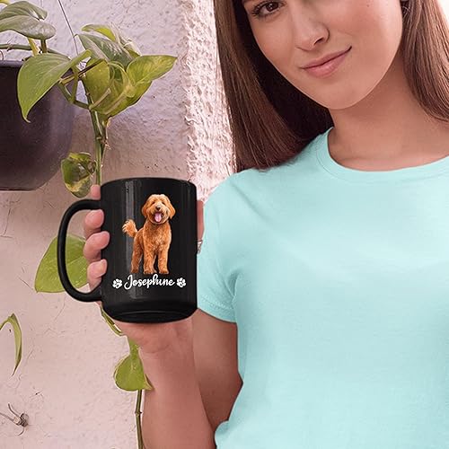 Miniatura 5 de Taza de café con nombre personalizado, regalo para los amantes de Labradoodle Brown, taza de café negra Labradoodle personalizada de 11 onzas y 15