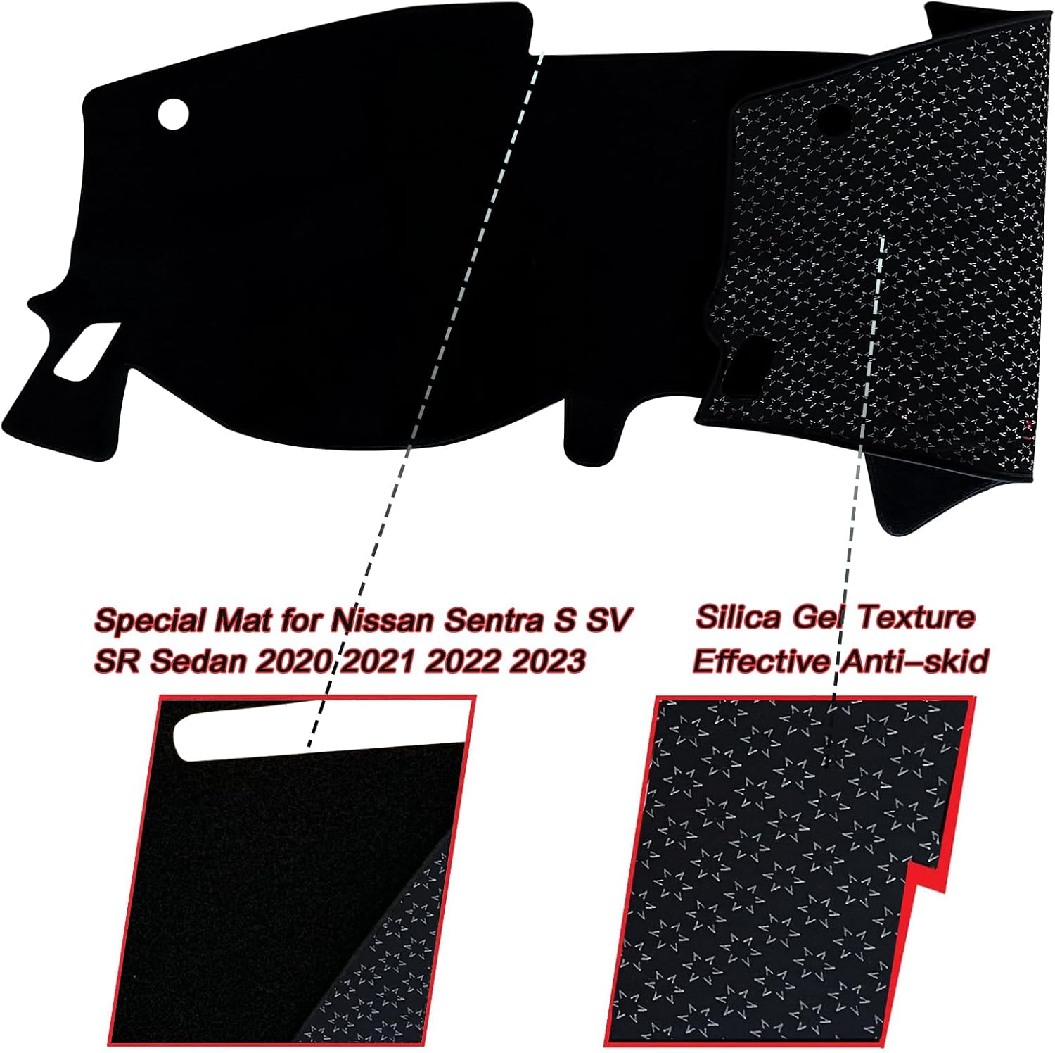 Dash Mat Cover Interior Dashboard Protection pad Compatible with Nissan Sentra S SV SR Sedan 2020 2021 2022 2023 Sunshade Glare UV Rays Protector (Black Trim)