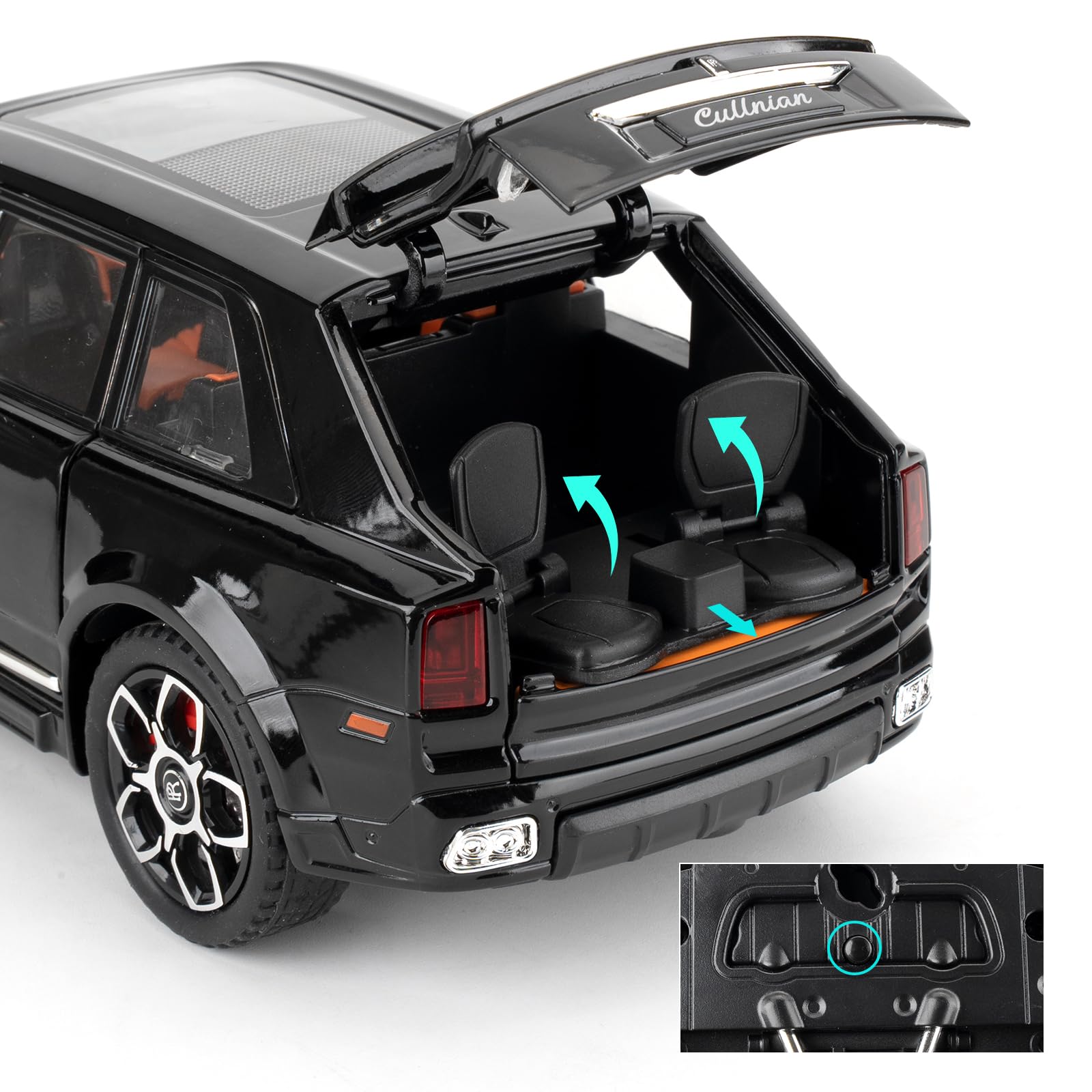 imtfzct 1/24 Rolls Royce Cullinan Alloy modellino auto giocattolo da collezione, regalo per bambini, auto giocattolo con funzione audio e luce e funzione pull-back (nero