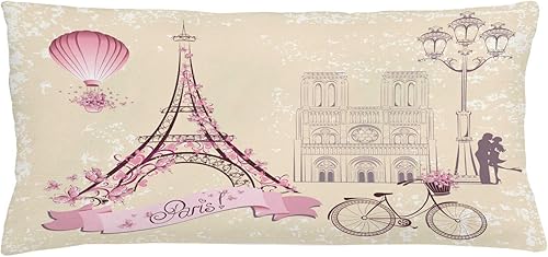 Ambesonne Kiss Throw - Funda de cojín de almohada con diseño floral de París, torre Eiffel, globo de aire caliente, bicicleta, pareja romántica,