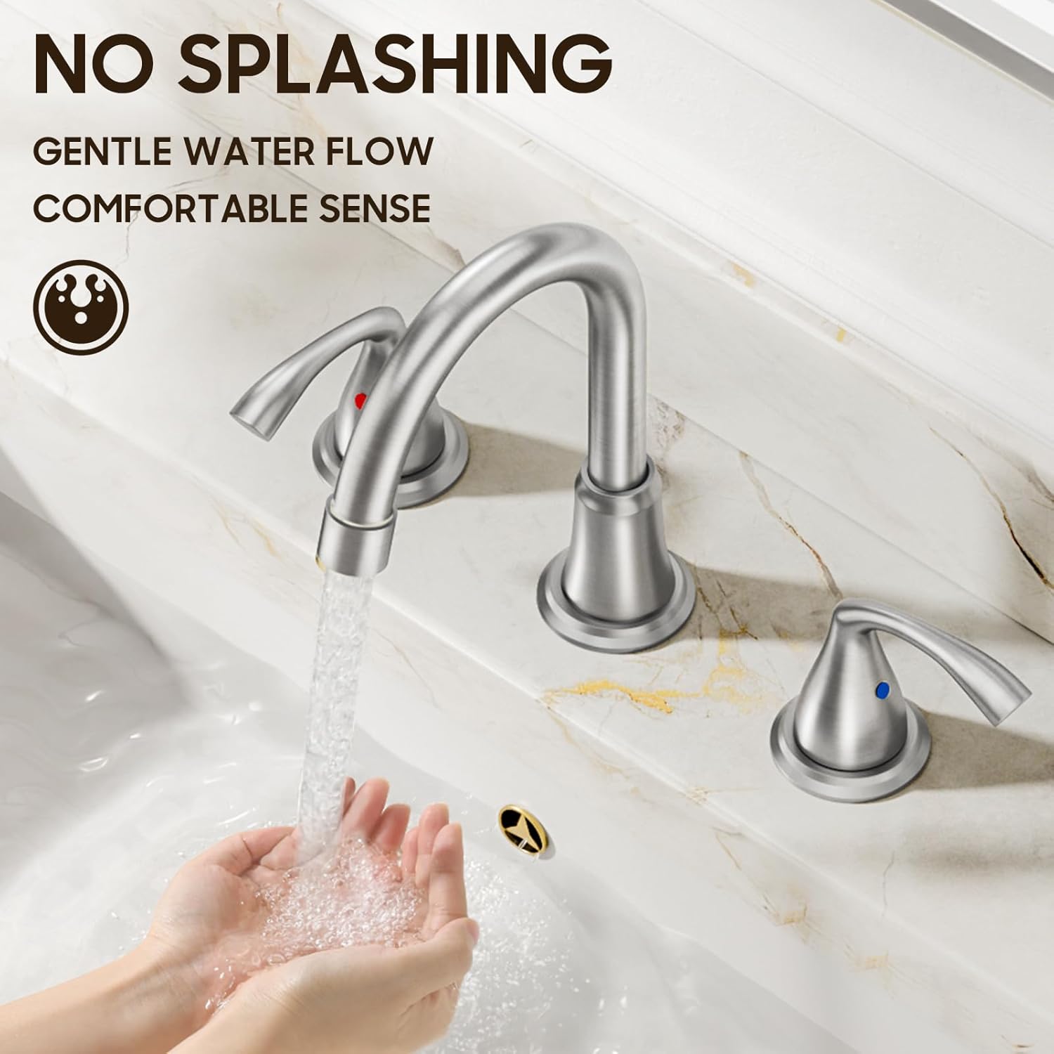 Phiestina 8 Inch Brushed Nickel Widespread Bathroom Sink Faucet, 2 Handle 3 Hole Bathroom Faucet with Metal Pop up Drain and Water Supply Lines, WFJC180-BN