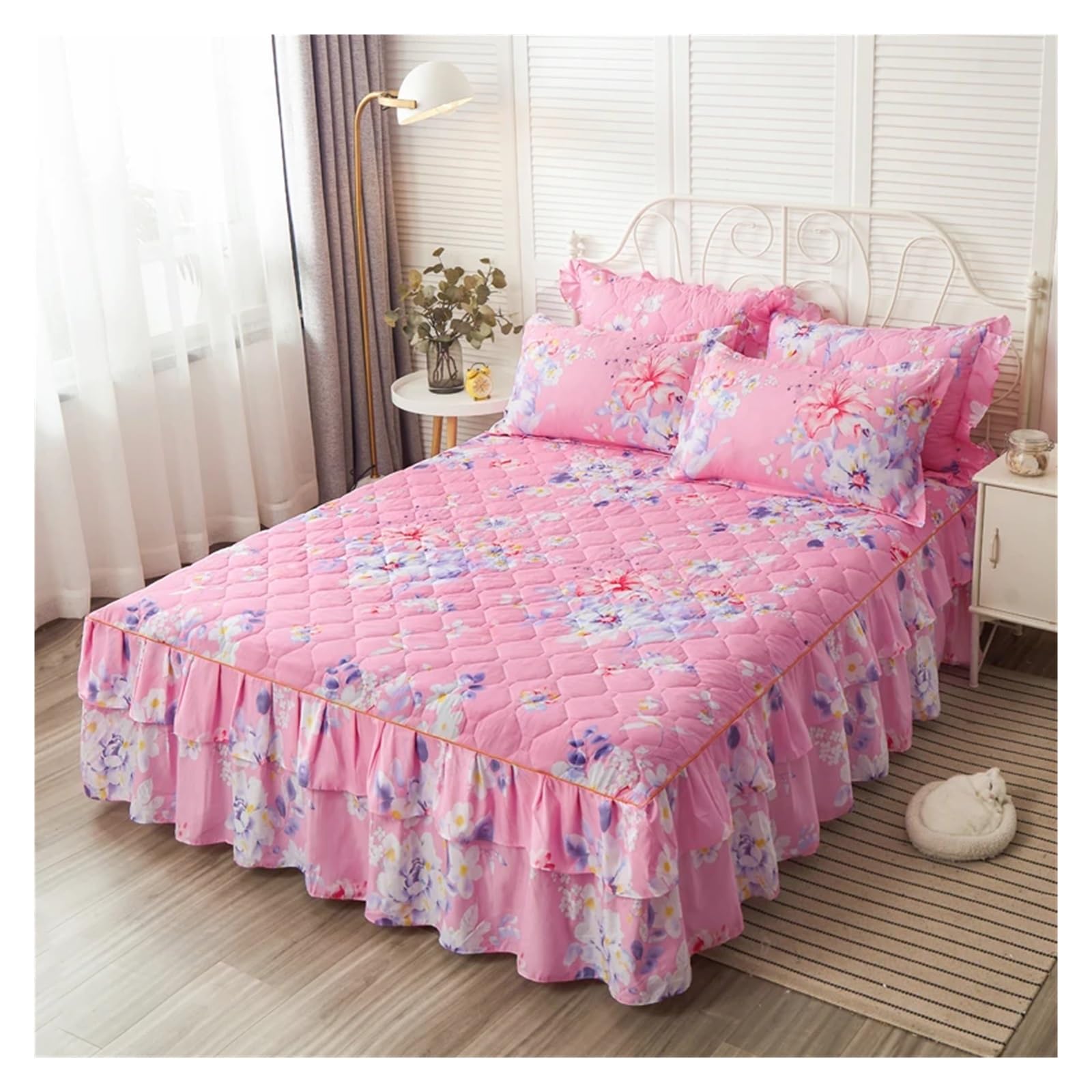 Printed Bed Skirt Quilted Bed Skirt Thick Bedspread Printed Cover Home Mattress Protector No Pillowcase