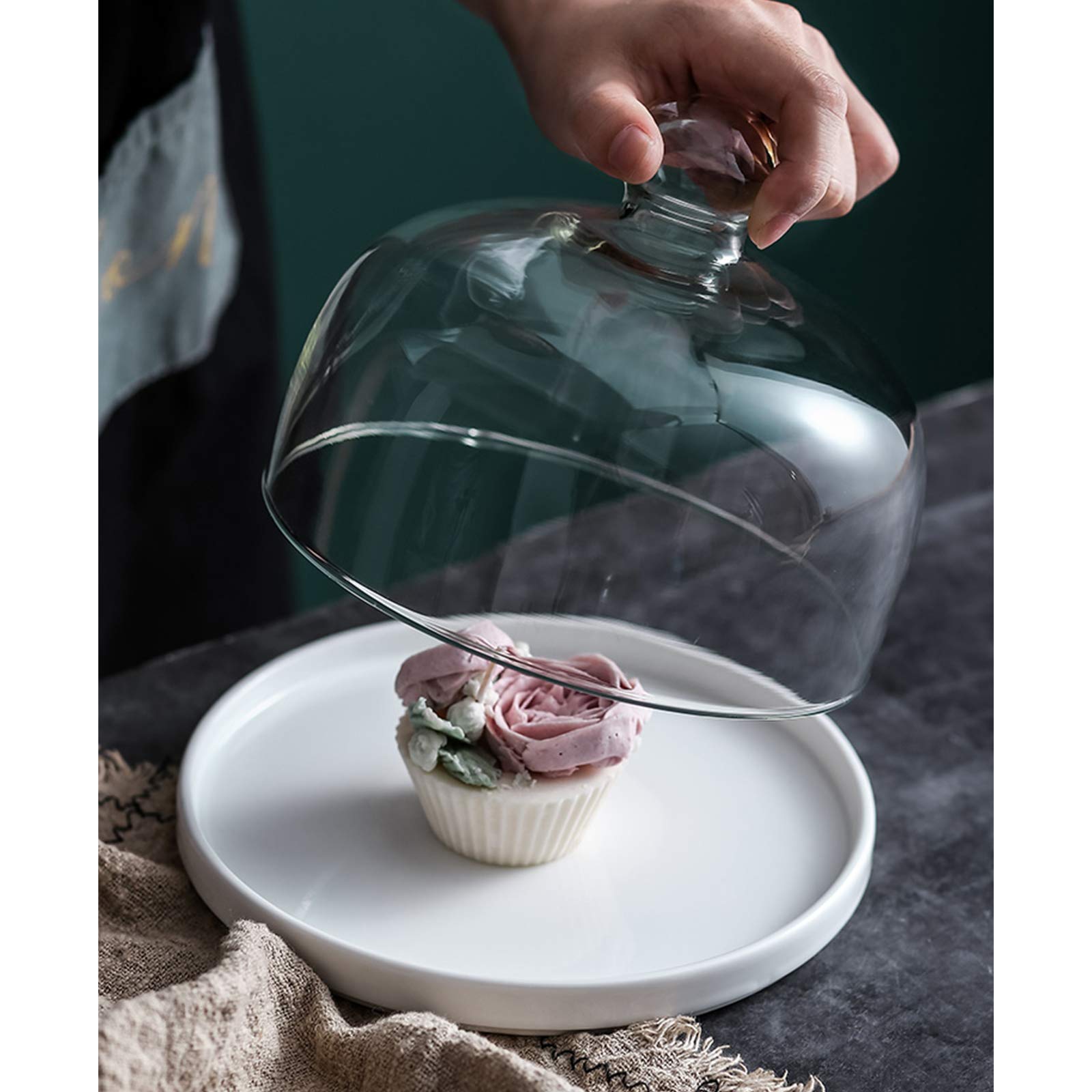 Tapa para el microondas,Juego de Suministros para Pasteles de Cocina para el hogar, bandejas de cerámica Blanca, Platos para Pizza, cúpula de Vidrio, Cubierta de cúpula para Frutas, accesori