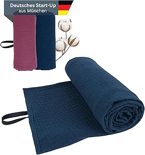 Reisehandtuch - 100% Baumwolle - Oeko-TEX® - Schnelltrocknend - Leichtes Musselin Handtuch - Made in Germany - ideal für Strand, Sport, Fitness, Sauna, Camping