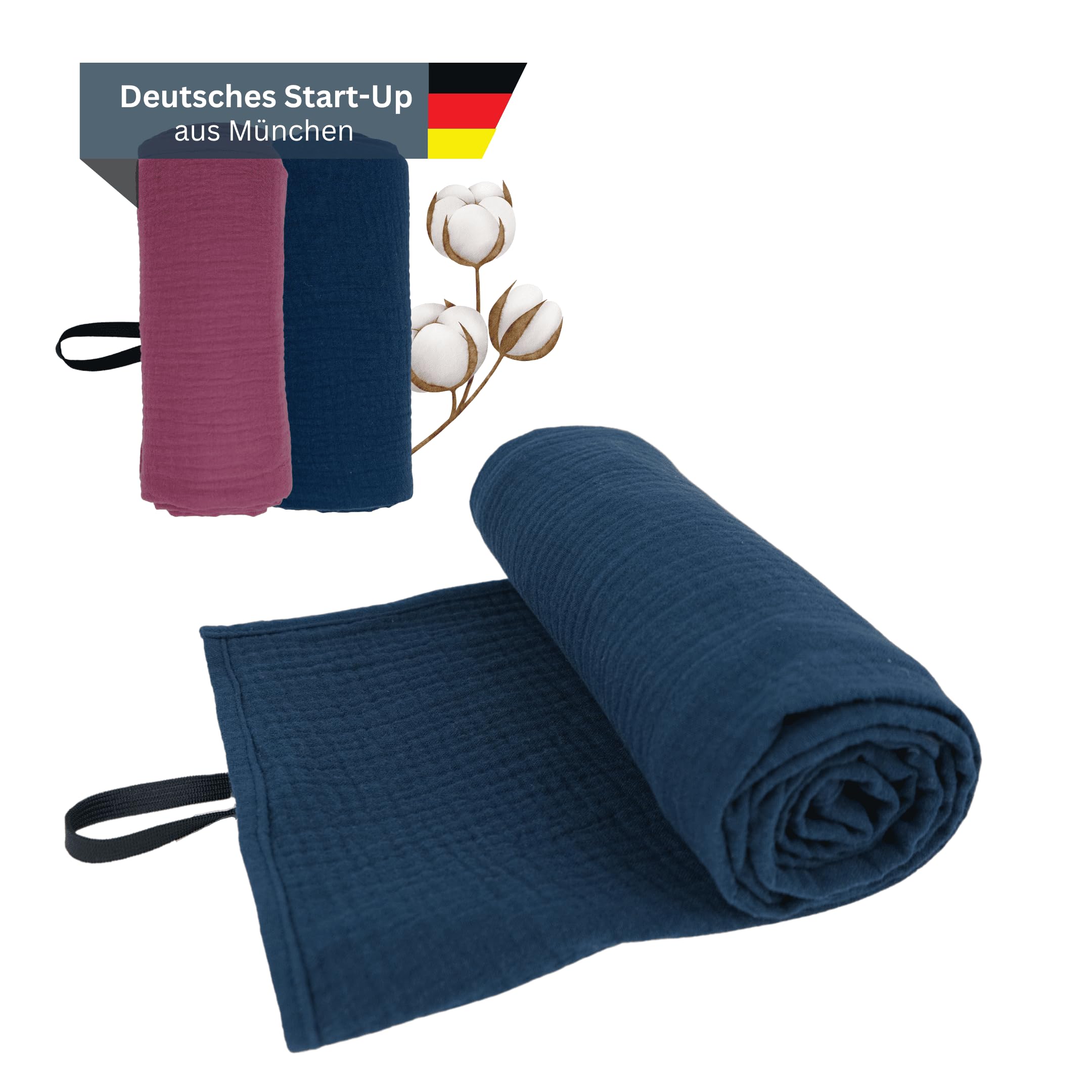 Toalla de mano de viaje ultraligera, fabricada en Alemania, 100% algodón, secado rápido, ideal como toalla deportiva, toalla de playa para deportes, fitness, sauna (azul océano)