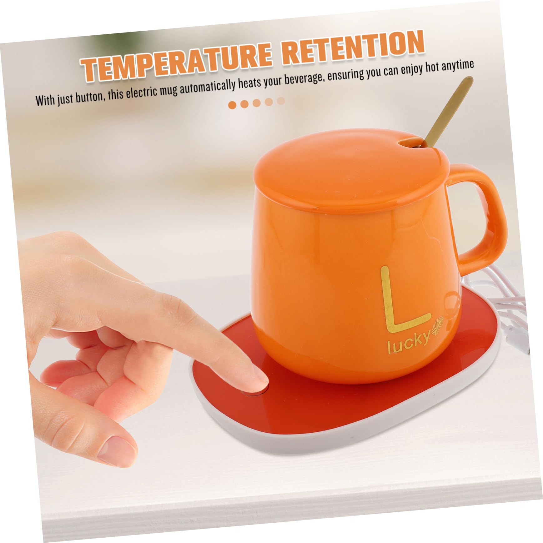 UKCOCO Calentador de Tazas Eléctrico Taza Termo para Café o Té con Tapa y Cuchara para Oficina y Hogar