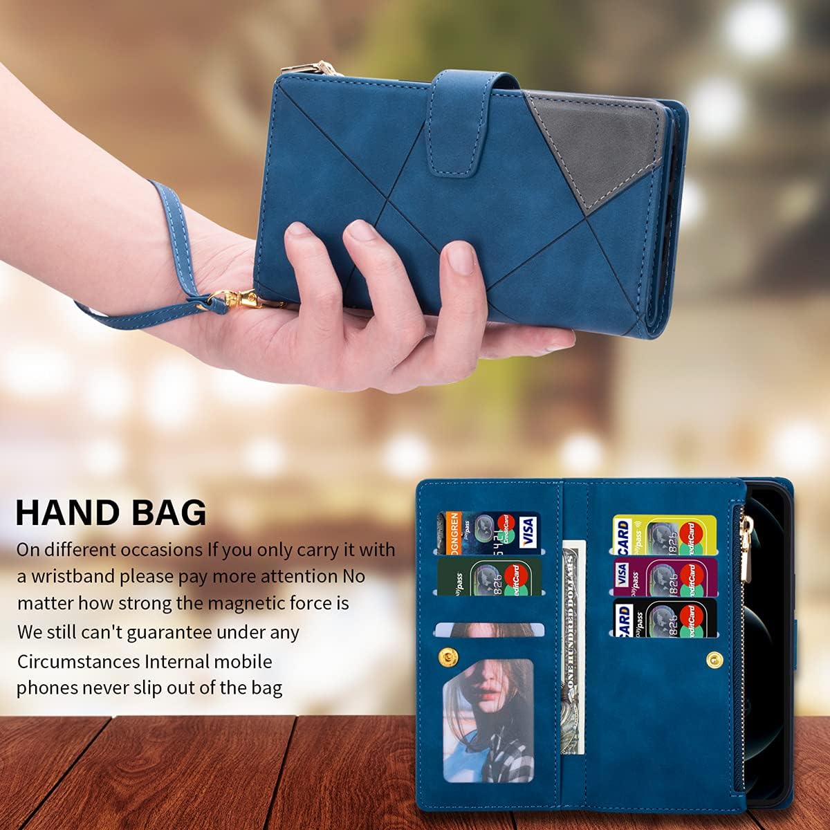 Designed for Galaxy Z Fold 3 5G Case (2021) Samsung Galaxy Z Fold 3 Wallet Cases Zipper Leather Card Slot Flip Magnetic Phone Cover Compatible with Z Fold3 Wrist Strap Kickstand Stand Purse 7.6 Inches