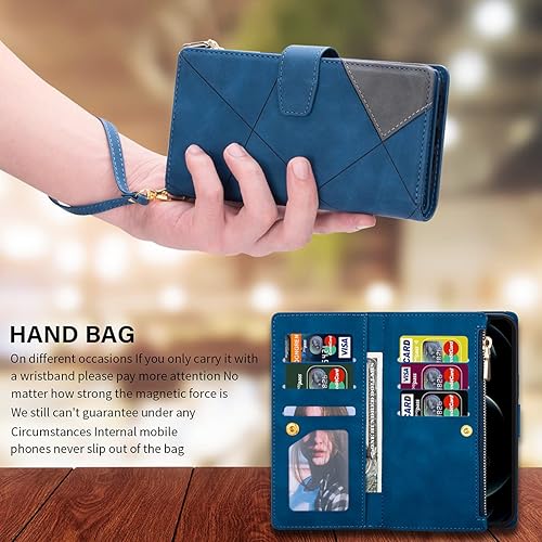 Miniatura 13 de UEEBAI Funda para Samsung Galaxy S21 FE 5G, 9 ranuras para tarjetas, cartera de cuero retro a prueba de golpes, con correa de mano, ranuras