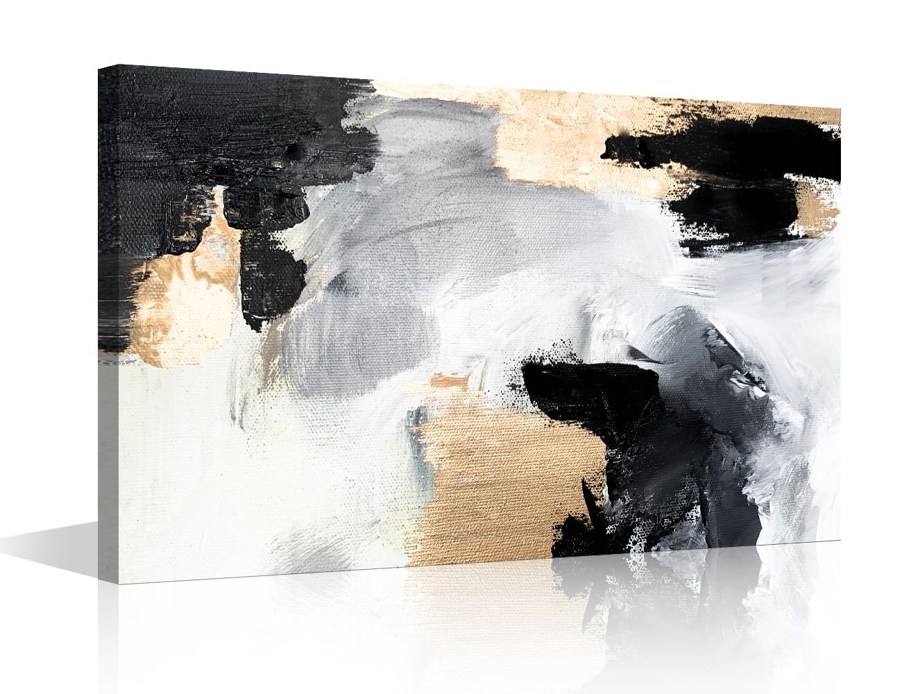 JUYIOPAX Cuadro nórdico para dormitorio, pintura abstracta en lienzo con textura, negro y dorado, gran cuadro para sala de estar, decoración del hogar (65x130cm/sin marco).