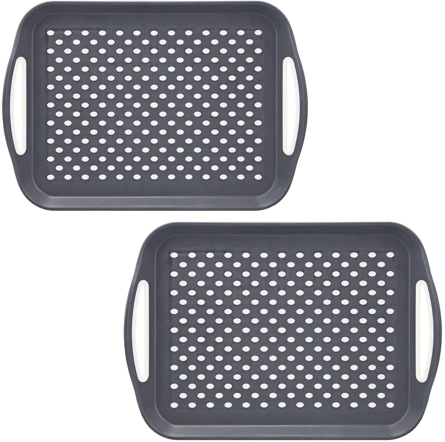 Pack of 2 Non-Slip Serving Dinner Drinks Tray with Easy Grip Handles and Surface Grip Perfect for Waiter, Pubs, Home, Bedroom, Breakfast with Anti-Slip Bottom (2 Grey)