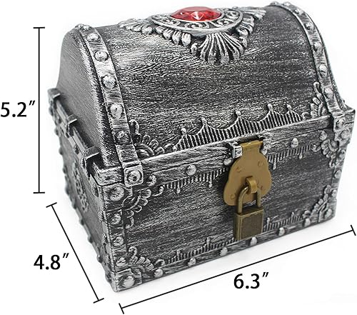 Miniatura 3 de Cofre del tesoro pirata de plástico para niños, caja de almacenamiento de colección decorativa favorita del profesor con cerradura y llave para