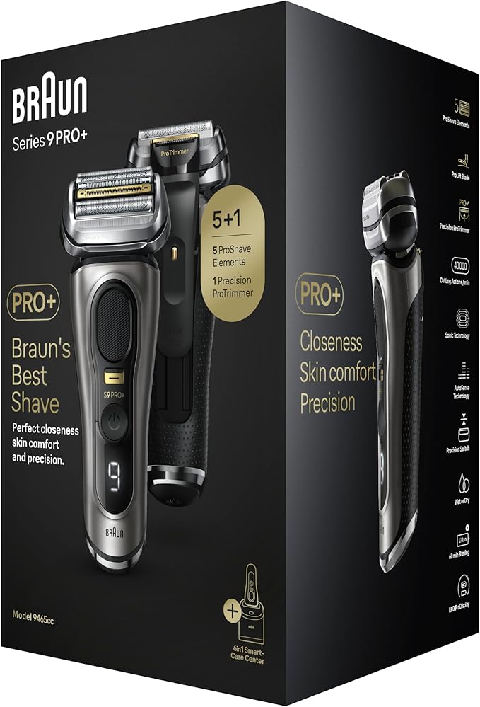 Braun Series 9 PRO+ Electric Shaver For Men, Braun Shavers For Men, 5 Pro Shave Elements & Precision Long Hair ProTrimmer, SmartCare Center, Wet & Dry Electric Razor For Men, 60min Runtime, 9465cc