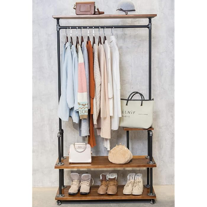 Buy Industrial Clothing Rack, Pipe Style Rolling Garment Rack, Heavy Duty Steampunk Clothes Rack