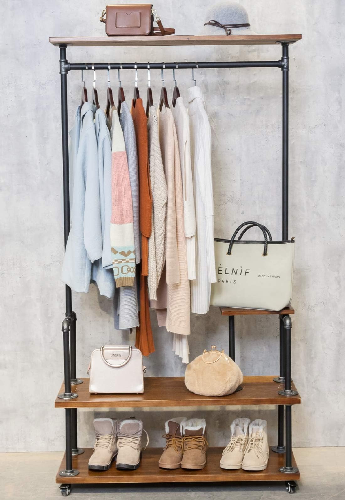 Amazon.com: Diwhy Industrial Pipe Clothing Rack 4 Layers Pine Wood ...
