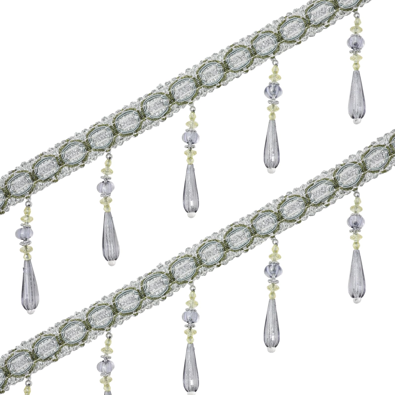 Yalulu 4 Yards Braided Hanging Beads Tassel Fringe Trimming Hanging Ball Trim Applique Fabric Ribbon Tape Band for Curtain Table Lampshades Wedding Decorated (Grey)