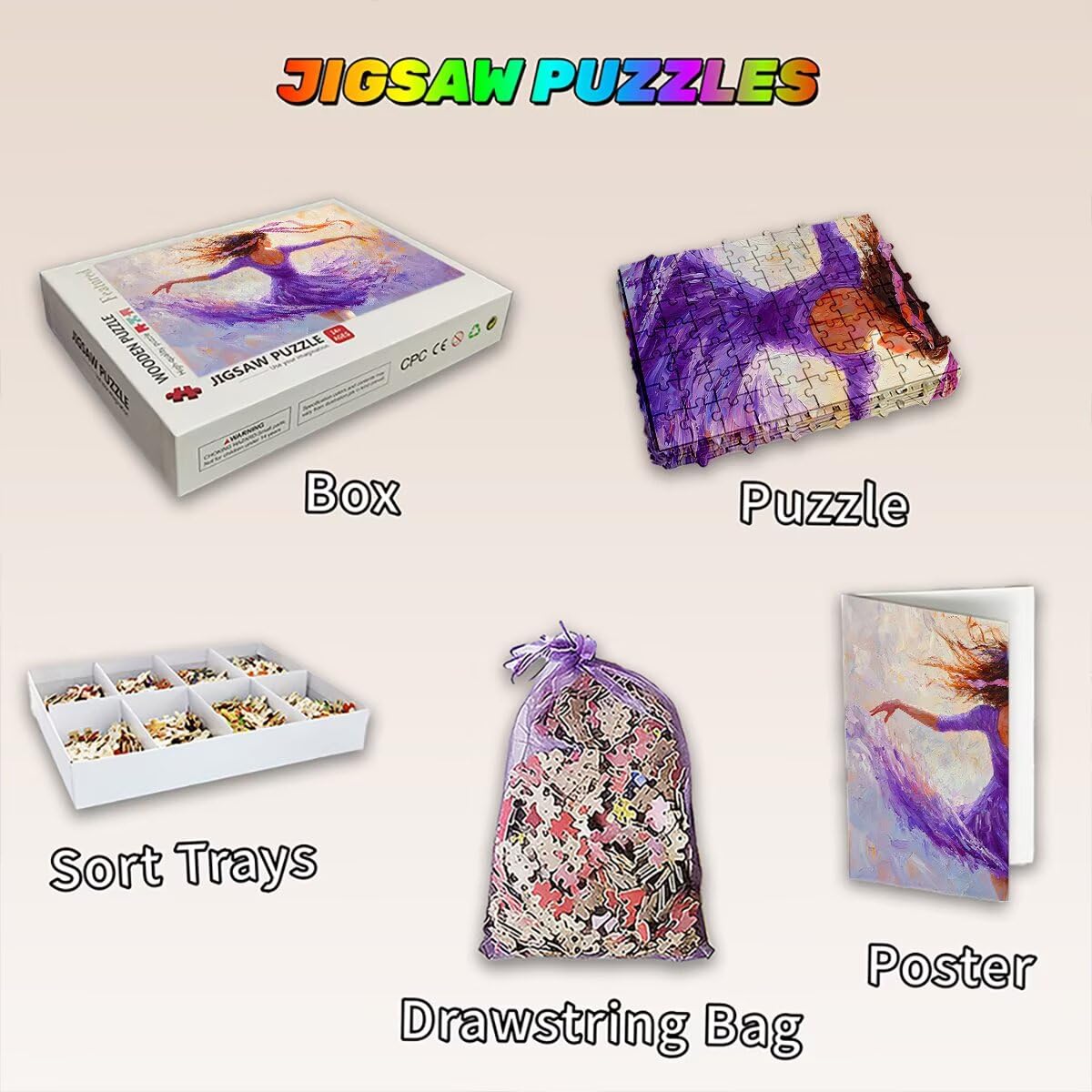 Puzzle 1500 elementów dla dorosłych, 1500 sztuk abstrakcyjnych puzzli, baletowe puzzle dla dorosłych z wykwintnym pudełkiem do pakowania, gry edukacyjne, duże drewniane puzzle, prezent dla kobiet
