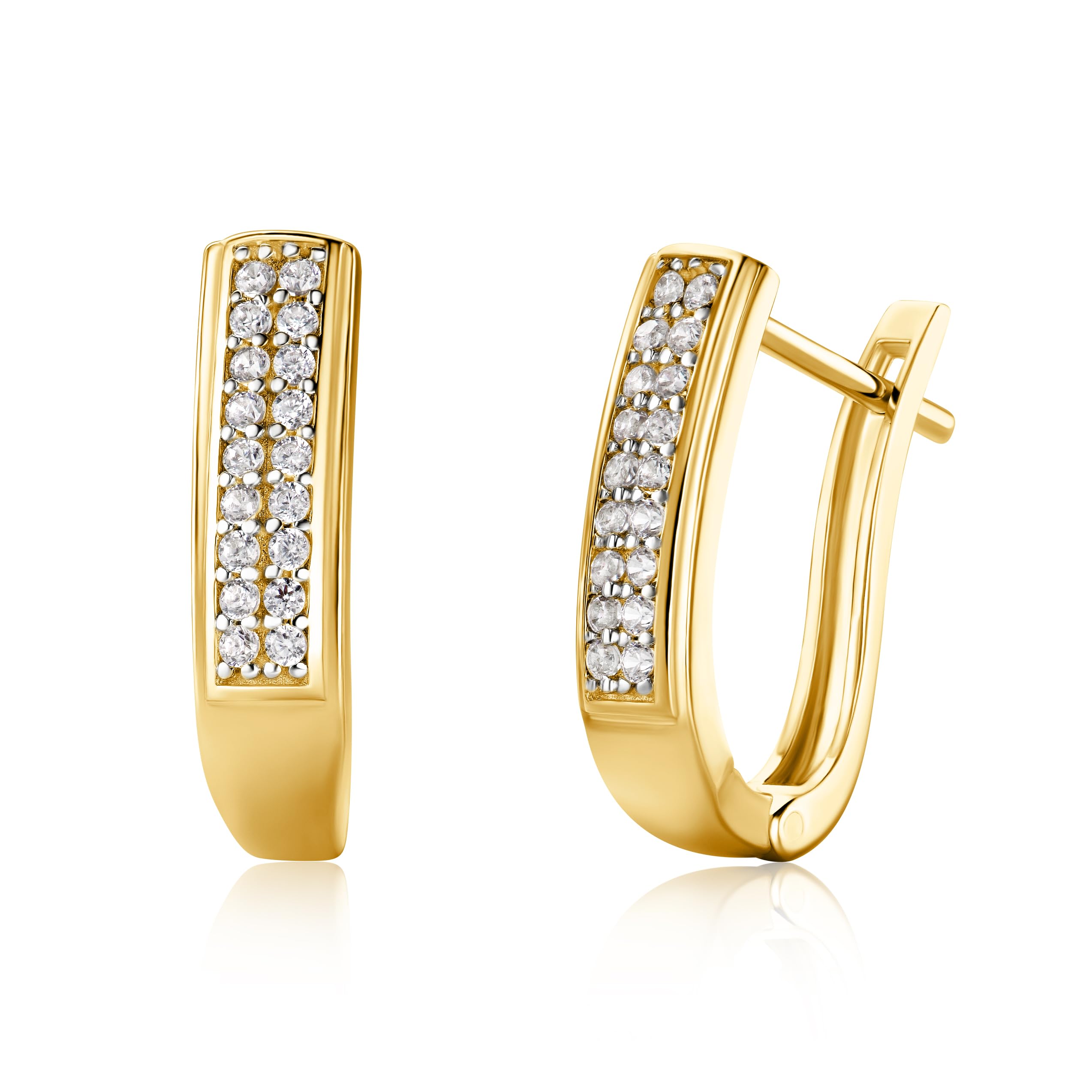 14 Karat 585 Gold Ohrringe Hochglanz Creolen mit Zirkonia Steinen - ESG1309