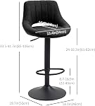 HOMCOM Bar Ensemble de tabourets 2, Tabourets pivotants avec hauteur réglable et fond découpé, Chaises à barres rembourrées en lin avec base en métal rond et repose-pieds, noir