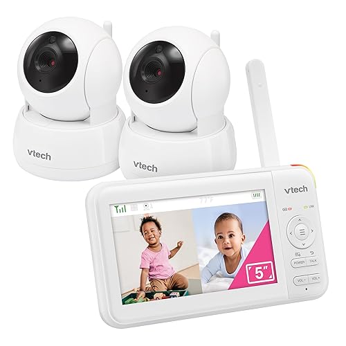 VTech - Monitor de video para bebé con 2 cámaras y pantalla LCD de 5 pulgadas, hasta 17 horas de video y 31 horas de audio, visión nocturna,