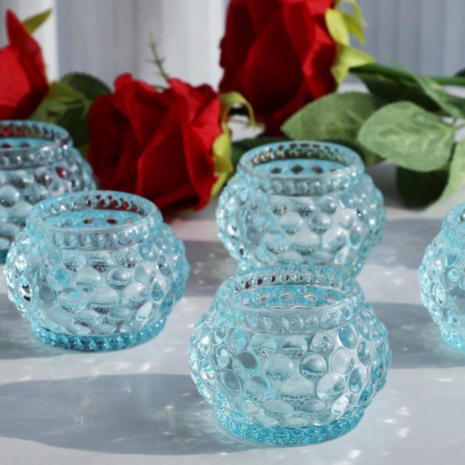 Vohocandle Blue Bubble Pumpkin Tea Light Candle Holders Glass Set Of 6