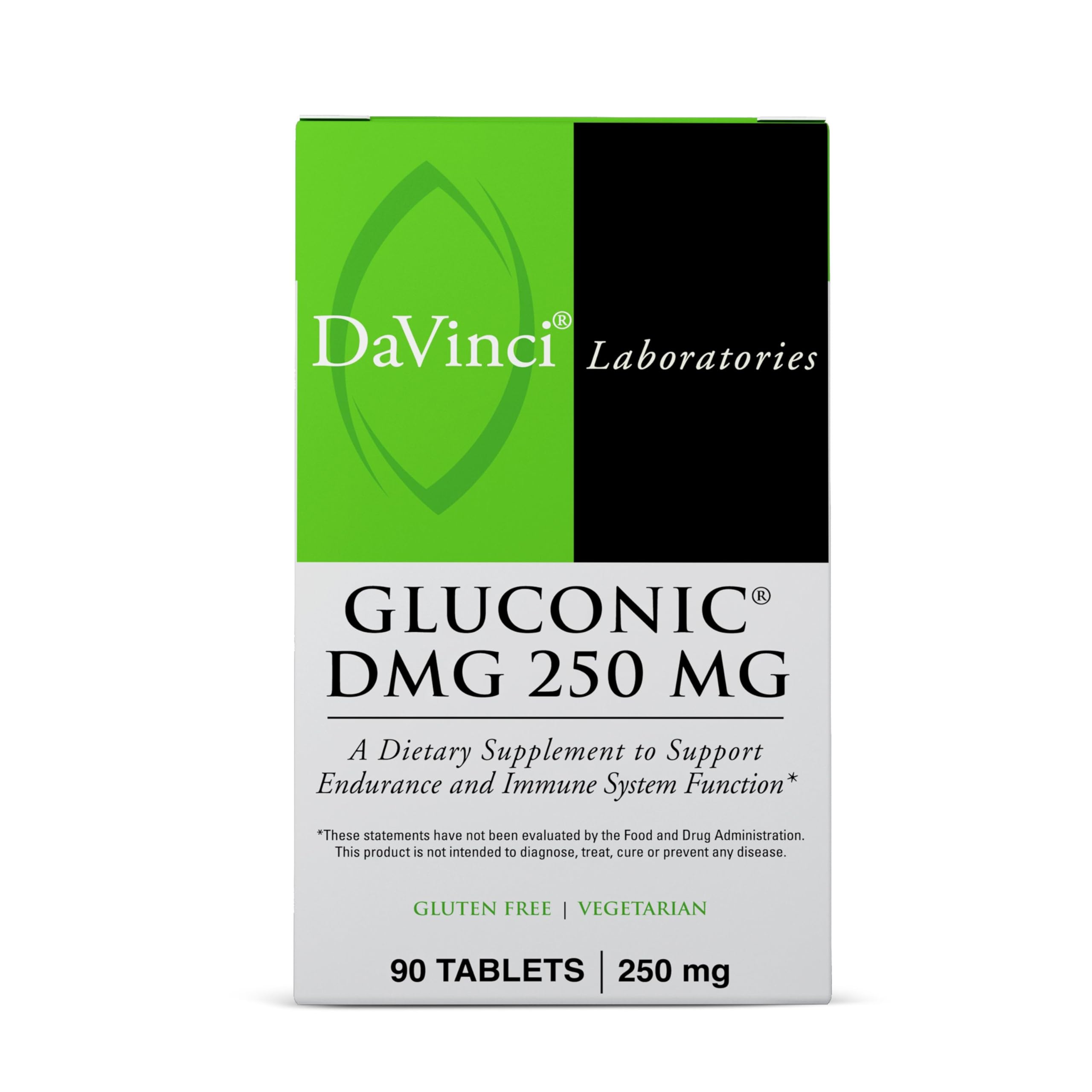 DAVINCI Labs Gluconic DMG 250 mg - Dietary Supplement to Support Endurance and Immune System Function* - with 250 mg N,N-Dimethylglycine per Tablet - Vegetarian - Gluten-Free - 90 Chewable Tablets