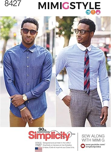 Simplicity Patrón 8427 AA Camisa ajustada para hombre con cuello y puños de Mimi G, talla 34-42