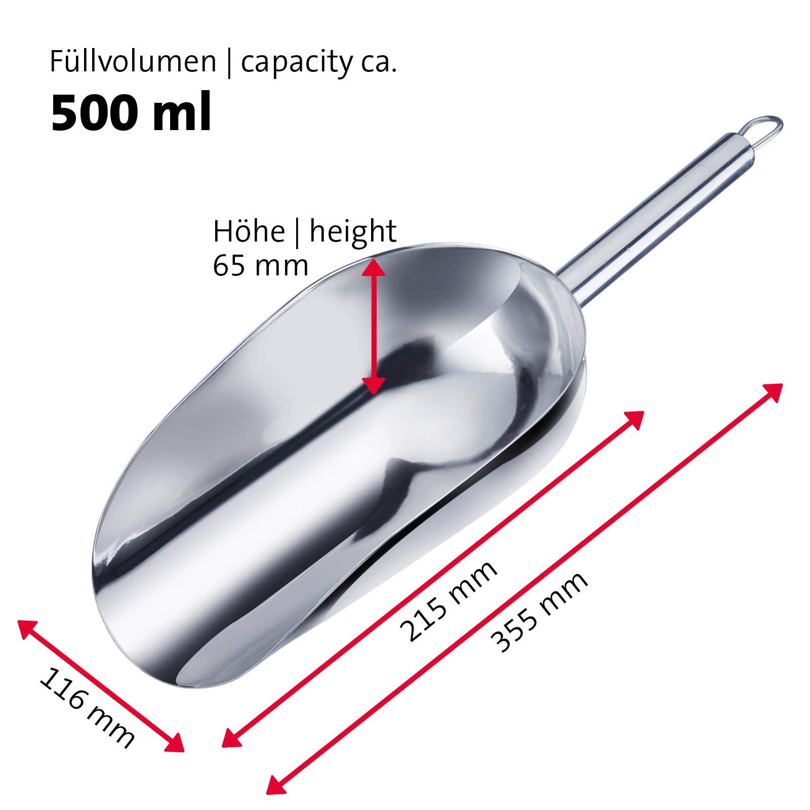 Westmark Paletta per pesare/riempire, Capacità: 500 ml (ca. 800 g di farina), Acciaio inox, Halia, Argento, 91072270