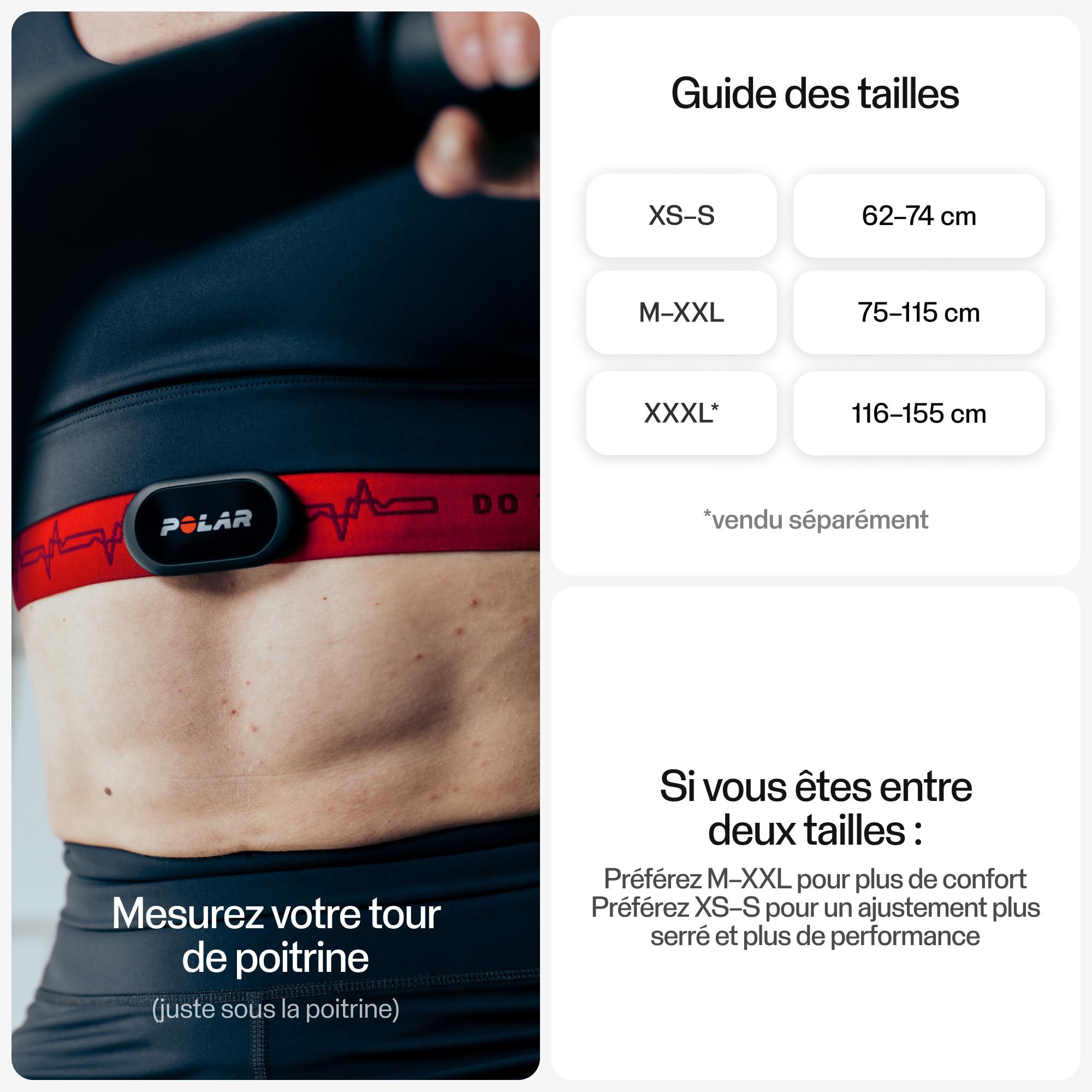 Capteur de fréquence Cardiaque Polar H10 – Noir – Ant+ et Bluetooth, précision ECG, Suivi VFC, étanche, Bracelet Lavable en Machine, Pile remplaçable, Compatible pour la Salle de Sport M-XXL 75-115cm
