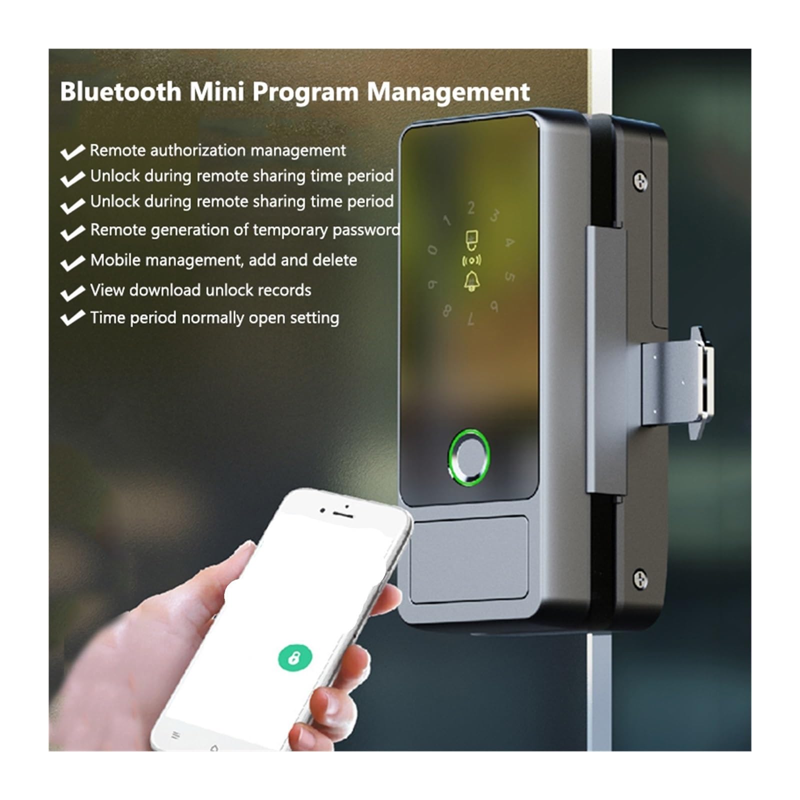 Inteligentny zamek, Bluetooth Inteligentny zamek do szklanych drzwi Odcisk palca Elektroniczny cyfrowy Karta IC Hasło klucza