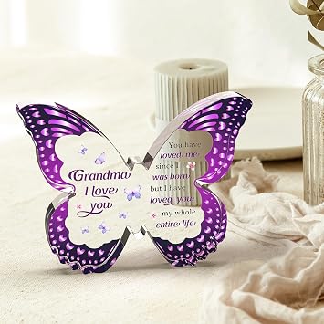 Grandma Gifts, Birthday Gifts for Grandma from Grandkids - Butterfly Acrylic Decorations - Birthday Valentines Mothers Day Prensent for Grandmother from Grandkids
