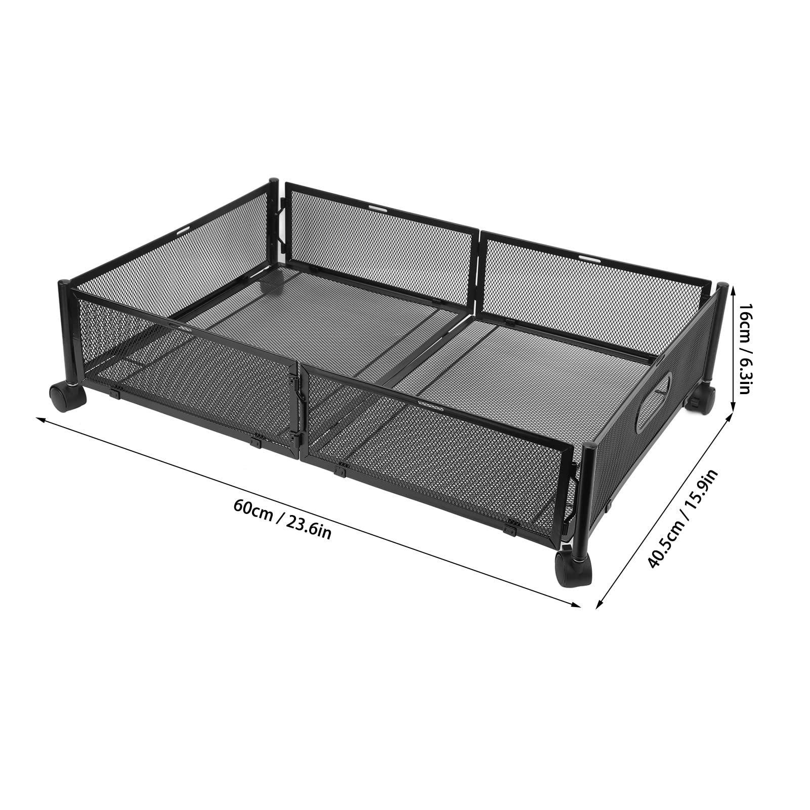 Pissente Organizer Pod łóżkiem Metalowy Pojemnik do Przechowywania Pod łóżkiem 23,6 X 15,9 X 6,3 Cala z Kółkami Zdejmowana Wysuwana Szuflada Oddychająca Siatka na Ubrania Buty Zabawki (BLACK)