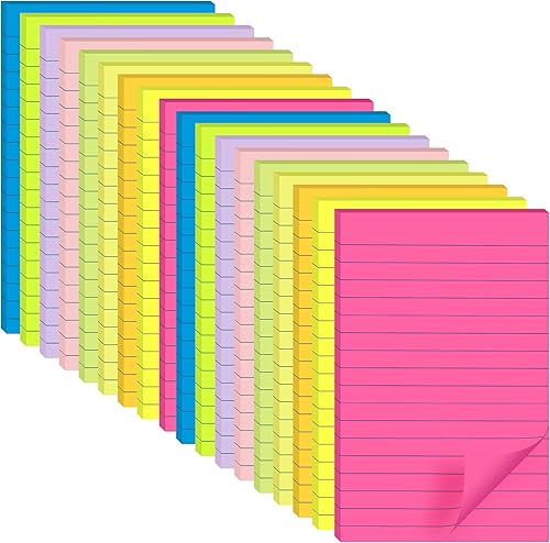 (18 Pack) Lined Sticky Notes 4x6 in Post, Self-Stick Pads Bright Colors Sticky Note, Recyclable, Easy to Post for Home, Office, School