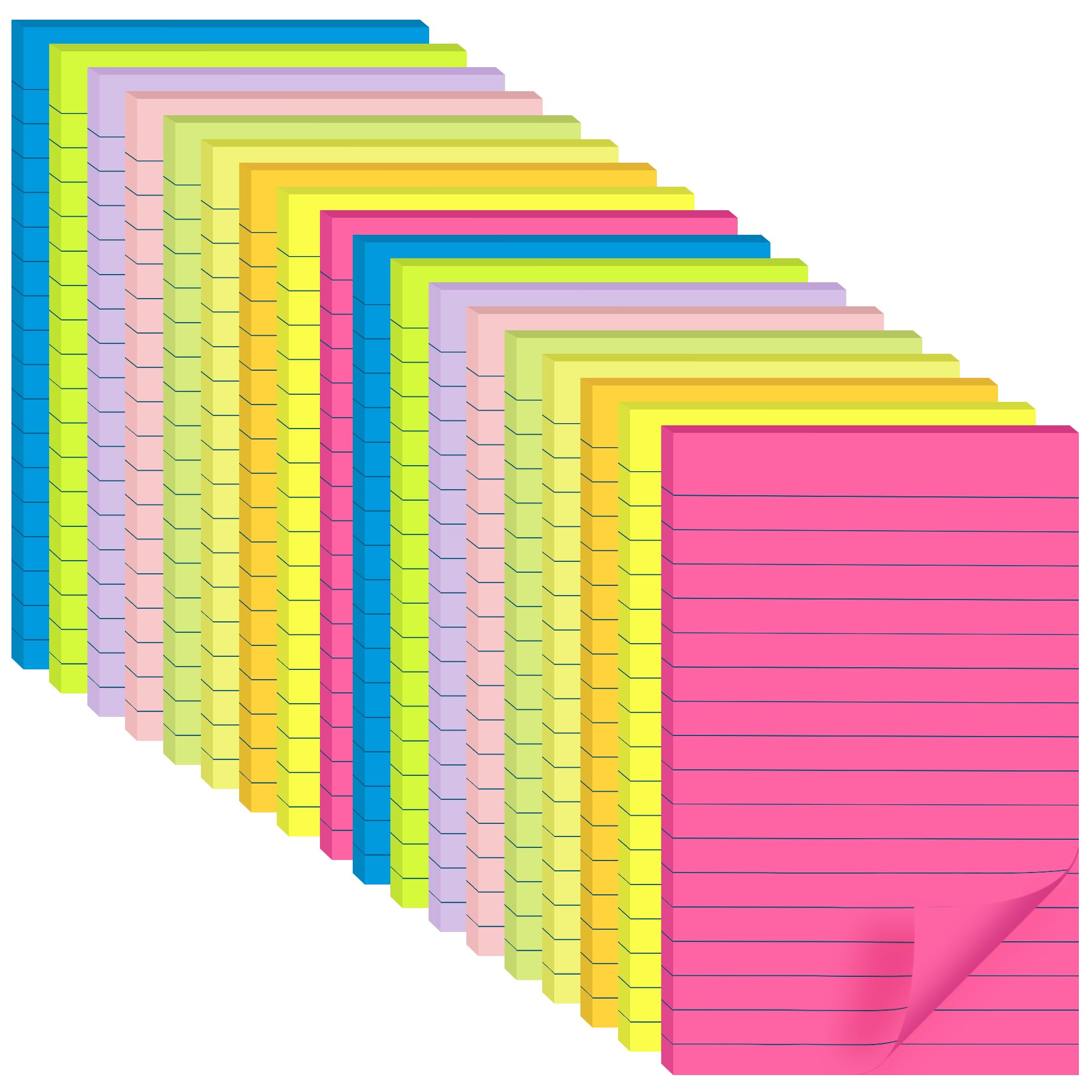 18 Pack Lined Sticky Notes 4x6 in Post Self-Stick Pads Bright Colors Sticky Note Recyclable Easy to Post
