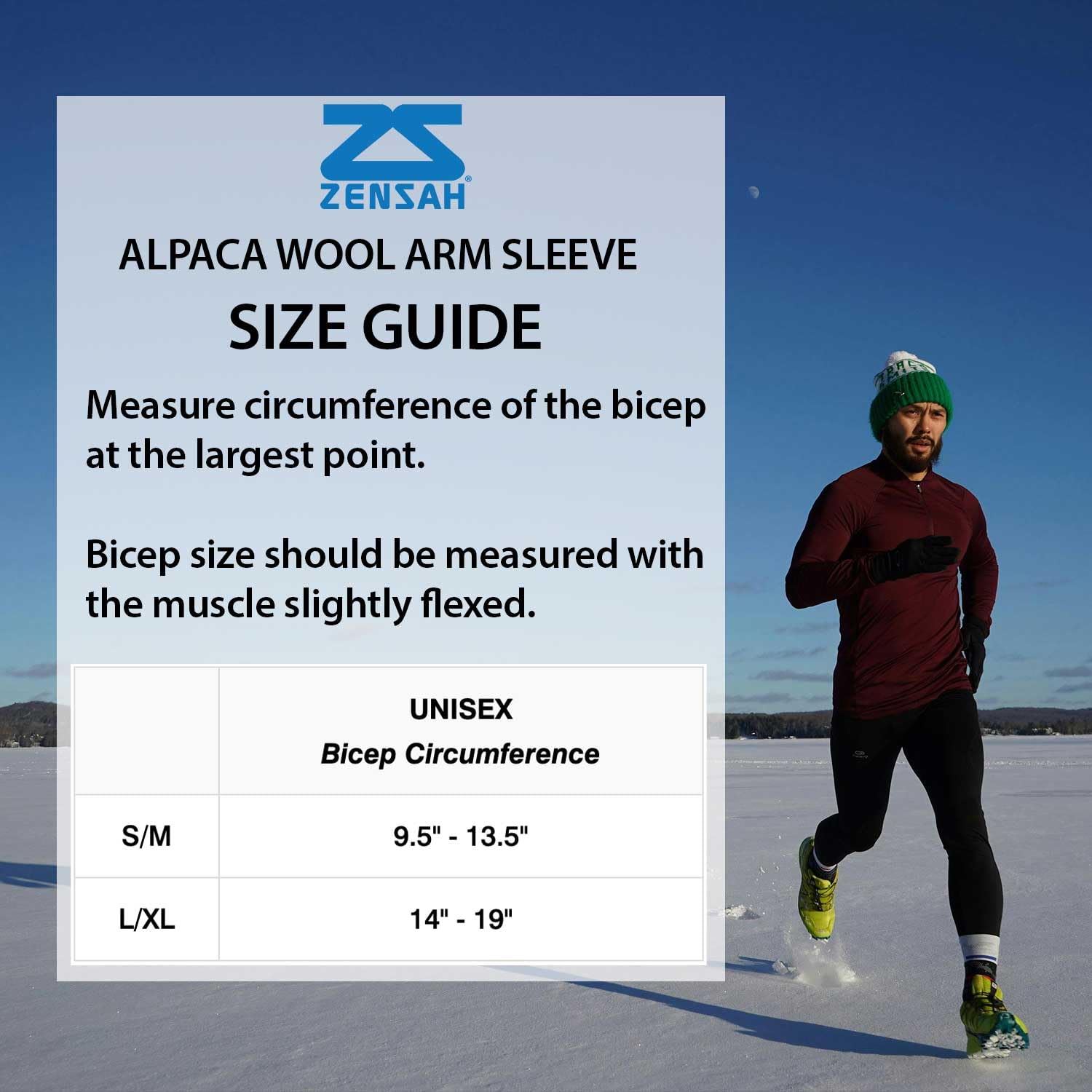 Zensah Alpakawolle Kompressions-Armstulpen - Lange fingerlose Ärmel, Thermo-Armstrumpfhose zum Laufen, Radfahren, Damen und Herren