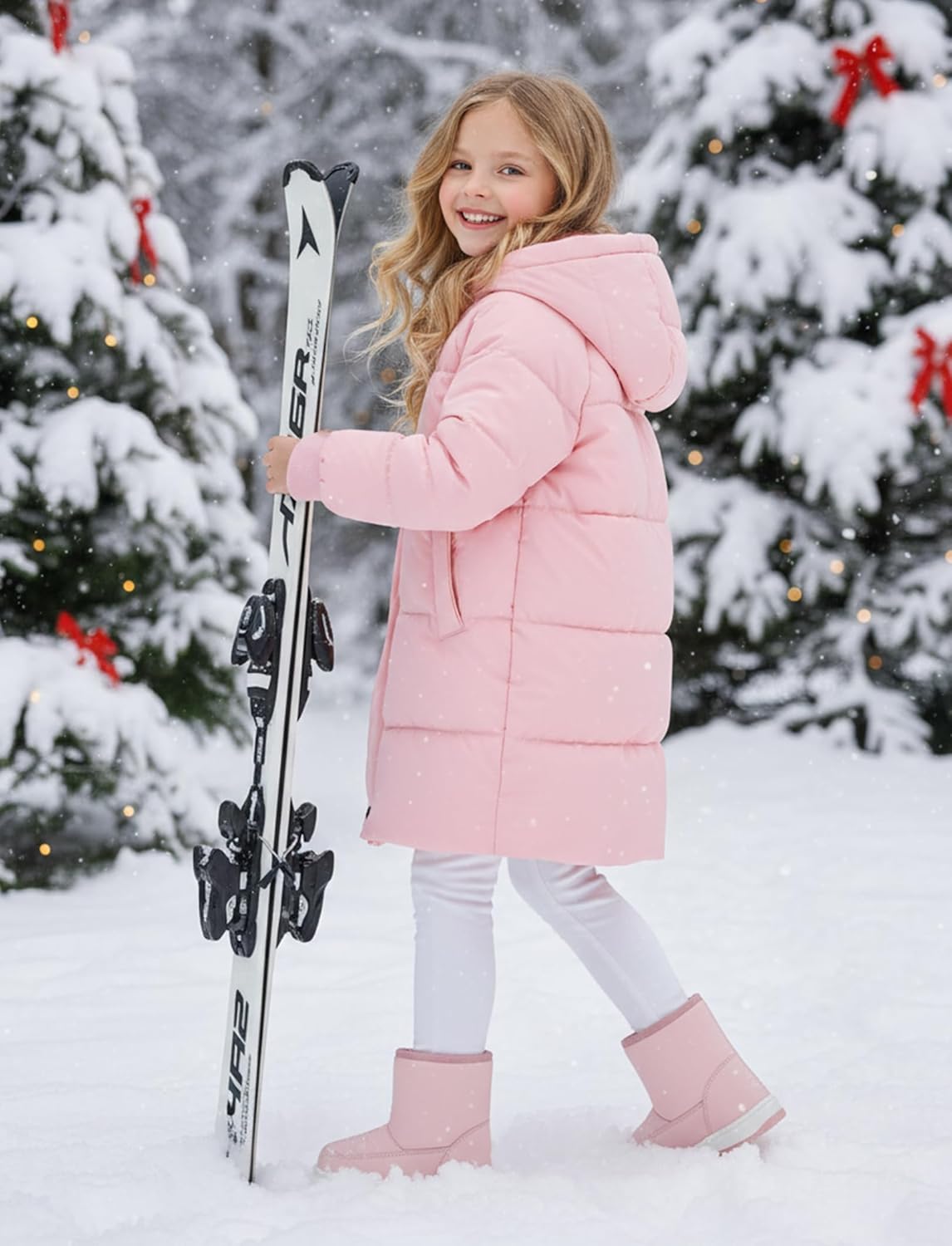 PATPAT Girls Puffer Jacket Size 4-8 Years Hooded Heavyweight Padded Winter Coat Medium Length Quilted Outwear for Little Kids - Image 3