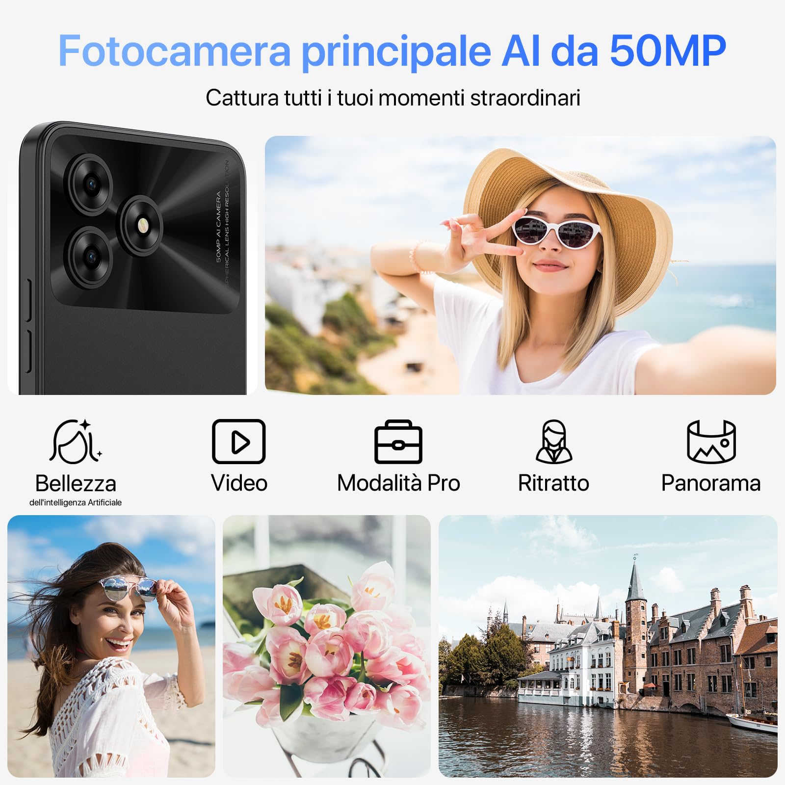 UMIDIGI Smartphone 16GB +128GB/1TB, 50MP Camere Telefono Cellulare, 5000mAh, 6,6" HD+Schermo Cellulari, Octa-Core Dual SIM Telefoni/Impronta | Viso | OTG | GPS