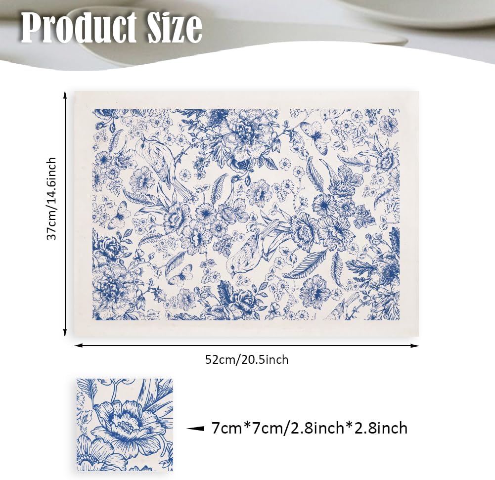 SUPERDANT 5PCS Retro Flowers Underglaze Paper Transfer Bird Transfer Paper for Clay Ceramic Porcelain Under Glaze Transfers for Pottery Enamel Decals Blue Underglaze Decal Papers Handcrafted Gifts