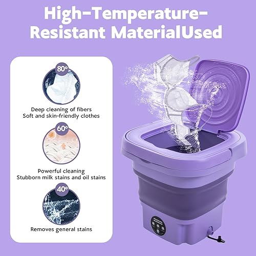 Miniatura 5 de Mini lavadora portátil de 8 L, lavadora plegable y secadora giratoria con cesta de drenaje, lavadora eléctrica plegable para apartamentos, camping,