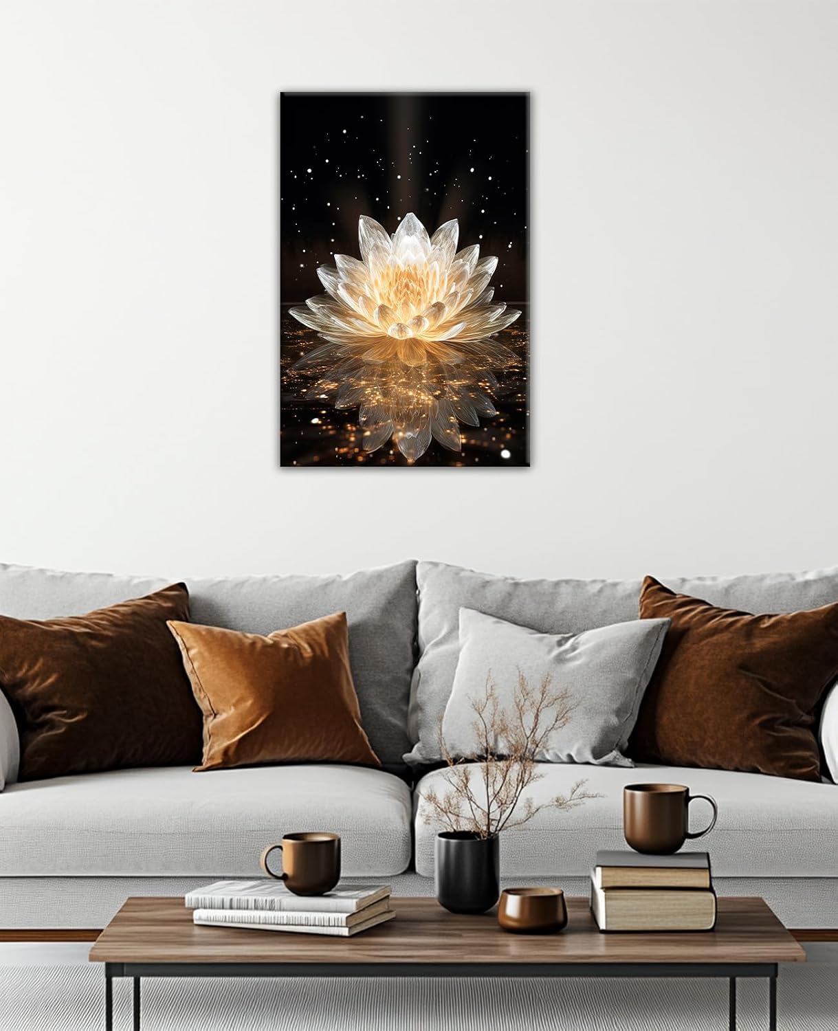 GLOKAKA Zen Lotus Floral Canvas Wall Art Blooming White Lotus Flower Picture Wall Decor Meditation Art Inspirational Poster for Yoga Spa Room Bathroom Bedroom Home(Artwork-1,12"x18")