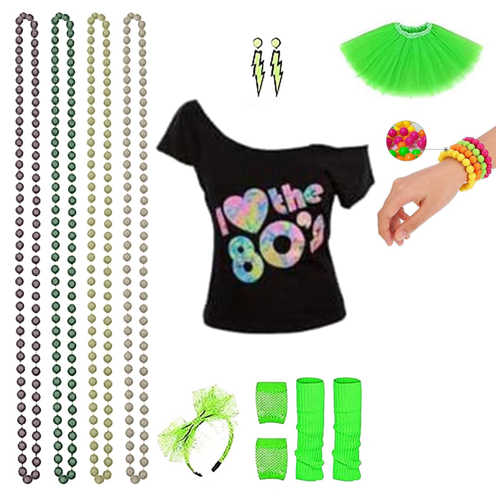 80Er Jahre Outfit Damen Elegantes Cosplay Set Mit Zubehör Historisches Kleid Karneval Party Damen Kostüm Komplett Schrill