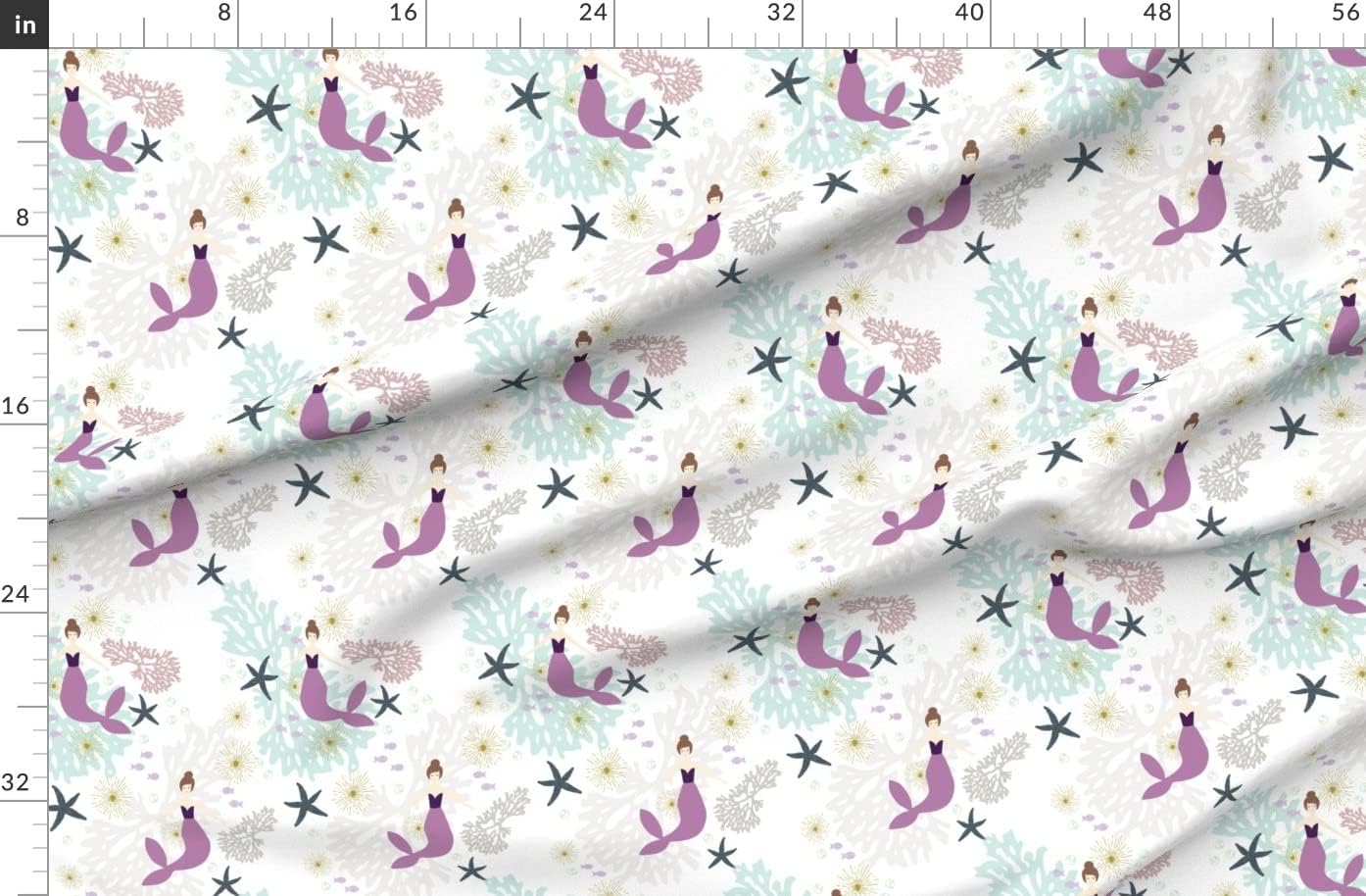 Spoonflower Fabric - Laguna Mermaids Purple Mermaid Girl Printed on Organic Cotton Sateen Fabric by The Yard - Sewing Quilting Apparel Home Decor