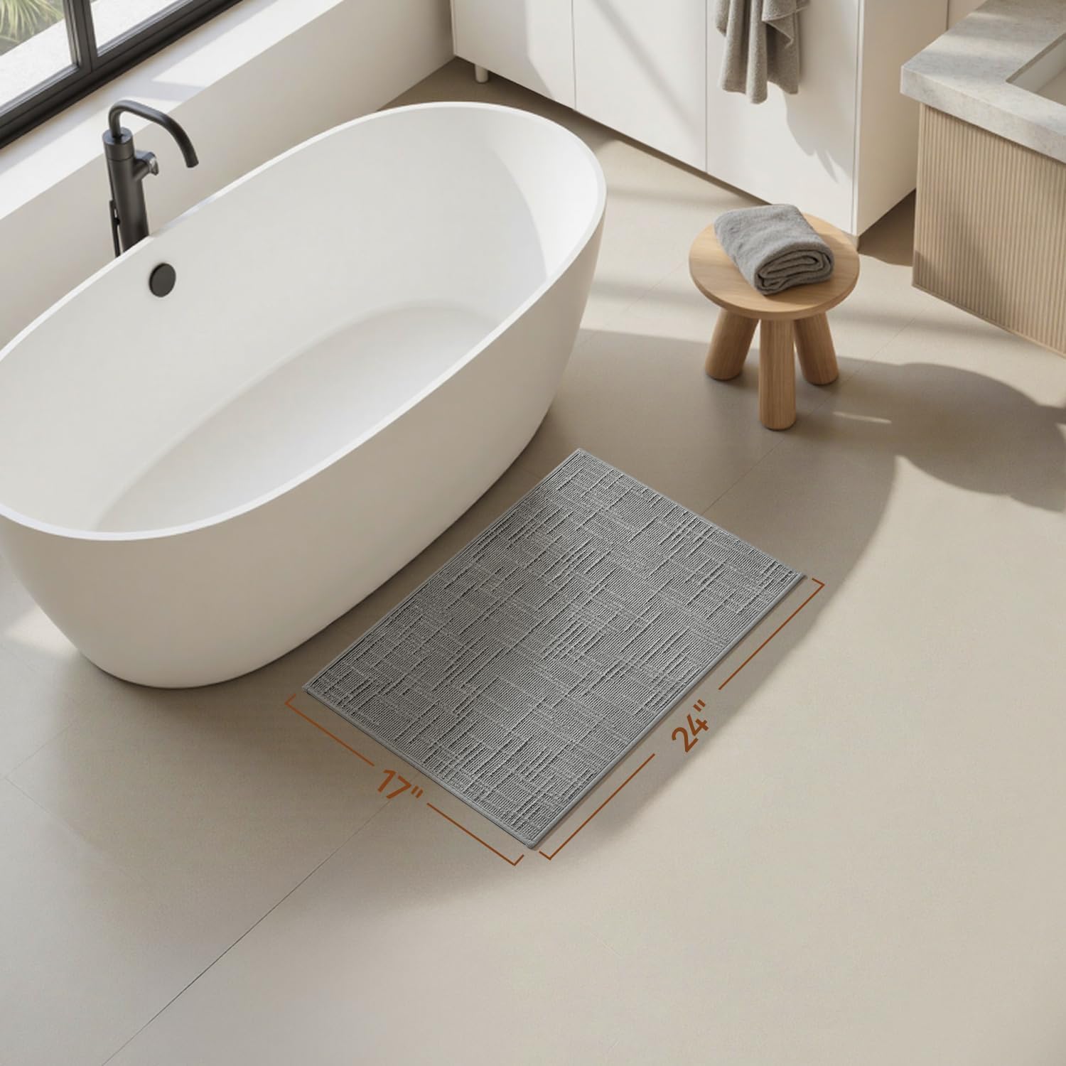 AMOAMI Bath Mat Non Slip Super Absorbent Quick Dry Bath Mats for Bathroom Floor Rubber Backing Washable Bathroom Rugs Modern Woven Jacquard Mat, Beside Tub Bath Rugs, 17" x 24", LightGrey - Image 6