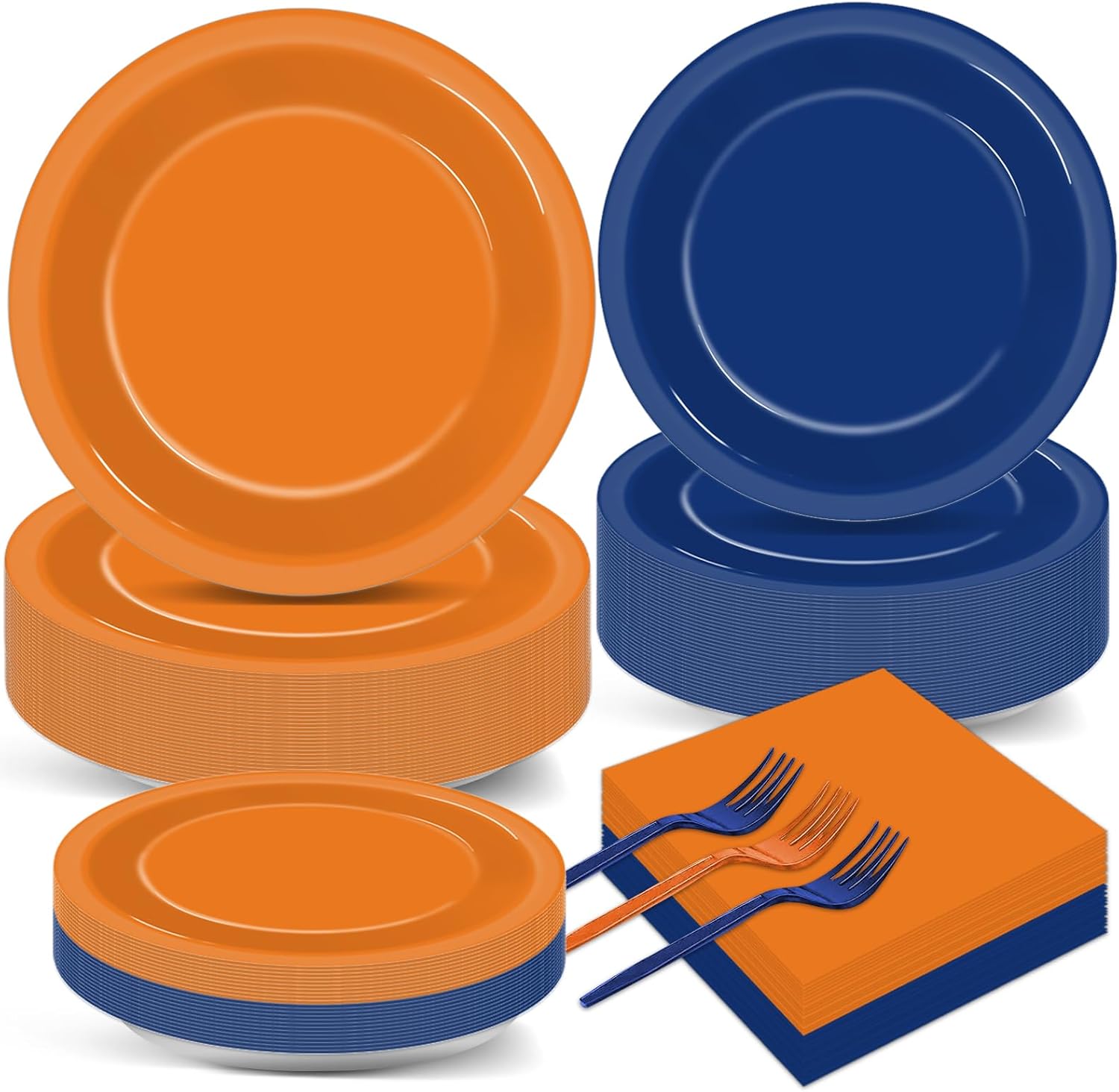 200 Pcs Orange and Blue Birthday Decorations Dart War Party Supplies Orange Blue Paper Plates and Napkins Tableware Set for Baby Shower Party Favors for 50 Guests