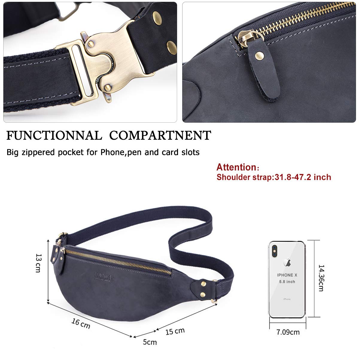 Riñonera de Cuero Genuino para Hombre, Riñonera multifunción con Cremallera, Azul Oscuro, Einheitsgröße, Maleta