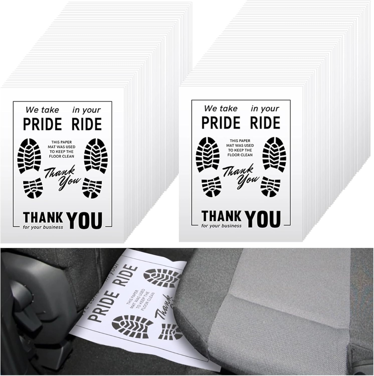 200 Pcs Paper Floor Mats for Cars - 20×16" Disposable Floor Mats for Cars, Auto Vehicles Floor Covers with Footprint Words, White Floor Pads for Cars, Auto Detailing Supplies thumbnail