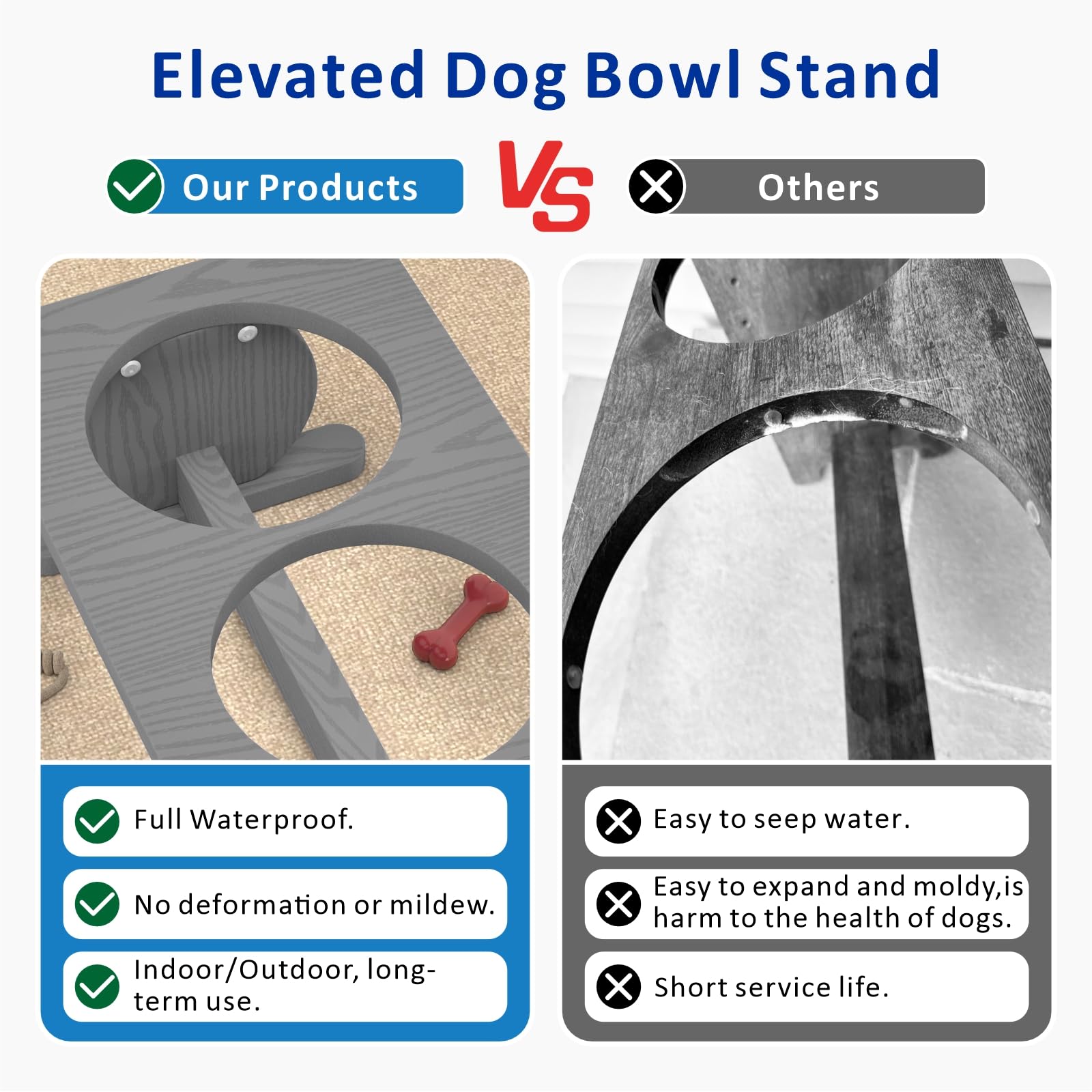 Support surélevé pour gamelle pour chien de petite taille, station d'alimentation avec 2 bols en acier inoxydable de 620 ml et assiette à lécher, bol de nourriture pour chien, gris