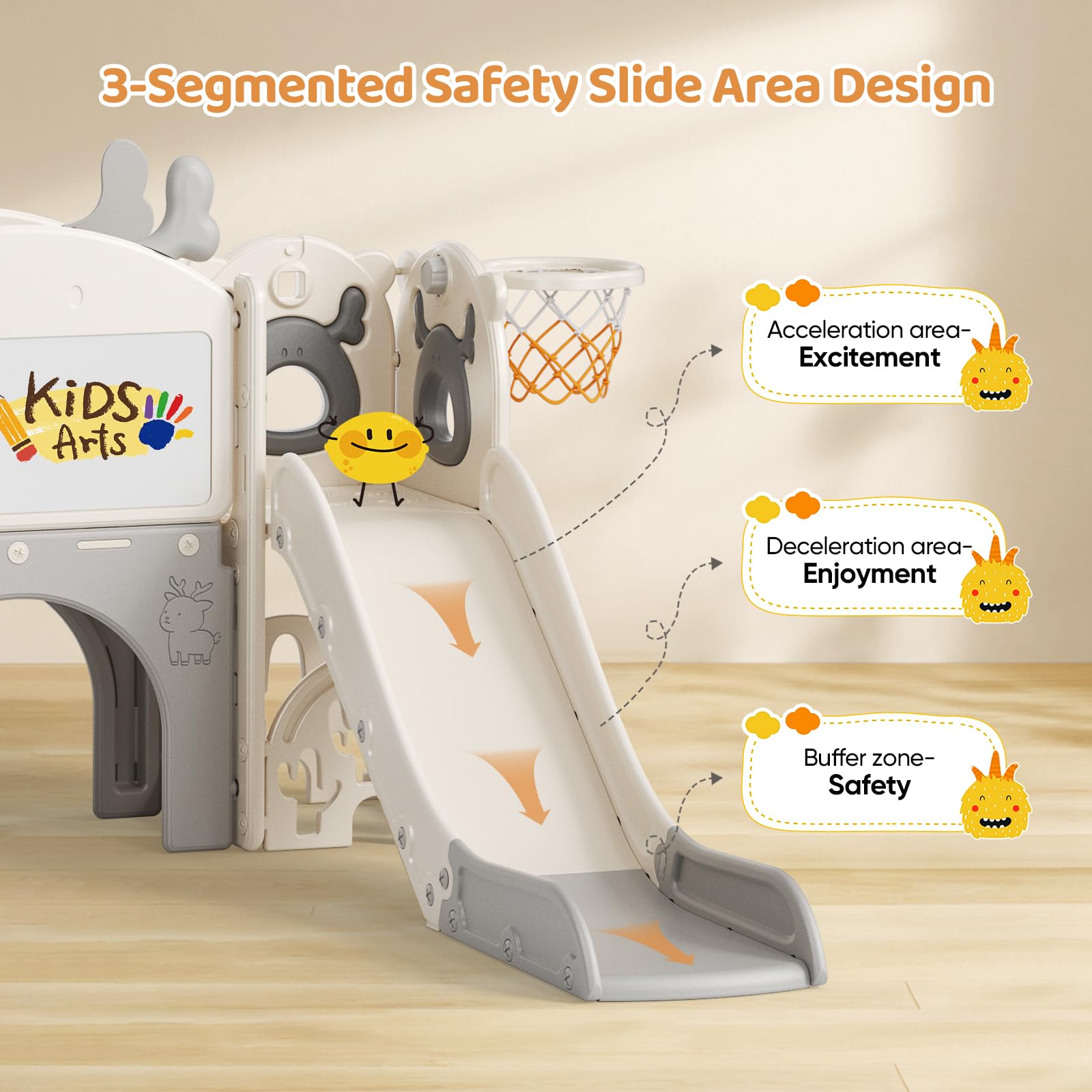 Krovtoy Scivolo per bambini 7 in 1, a tema alce natalizio con set da golf, scivolo per bambini da 1 a 3 anni (Alce- Beige grigio 7 in 1)