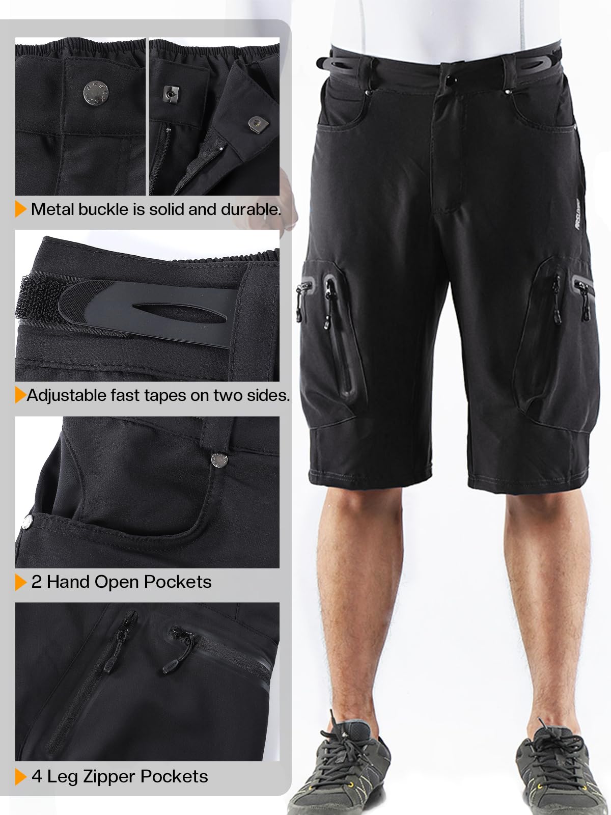 ARSUXEO Pantalones Cortos de Ciclismo para Hombre Pantalones Cortos MTB de Ajuste Holgado Parte Inferior para Deportes al Aire Libre Repelente al Agua con 7 Bolsillos 1202