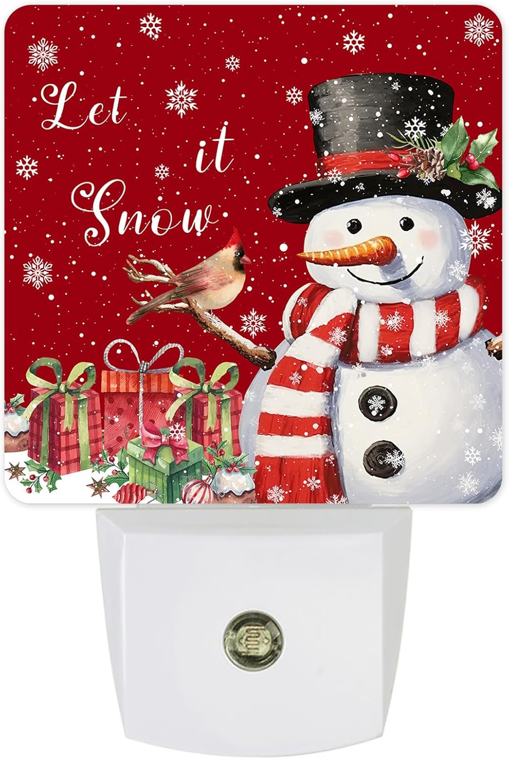 Christmas Night Lights Plug into Wall, Let It Snow Snowman and Bird Red