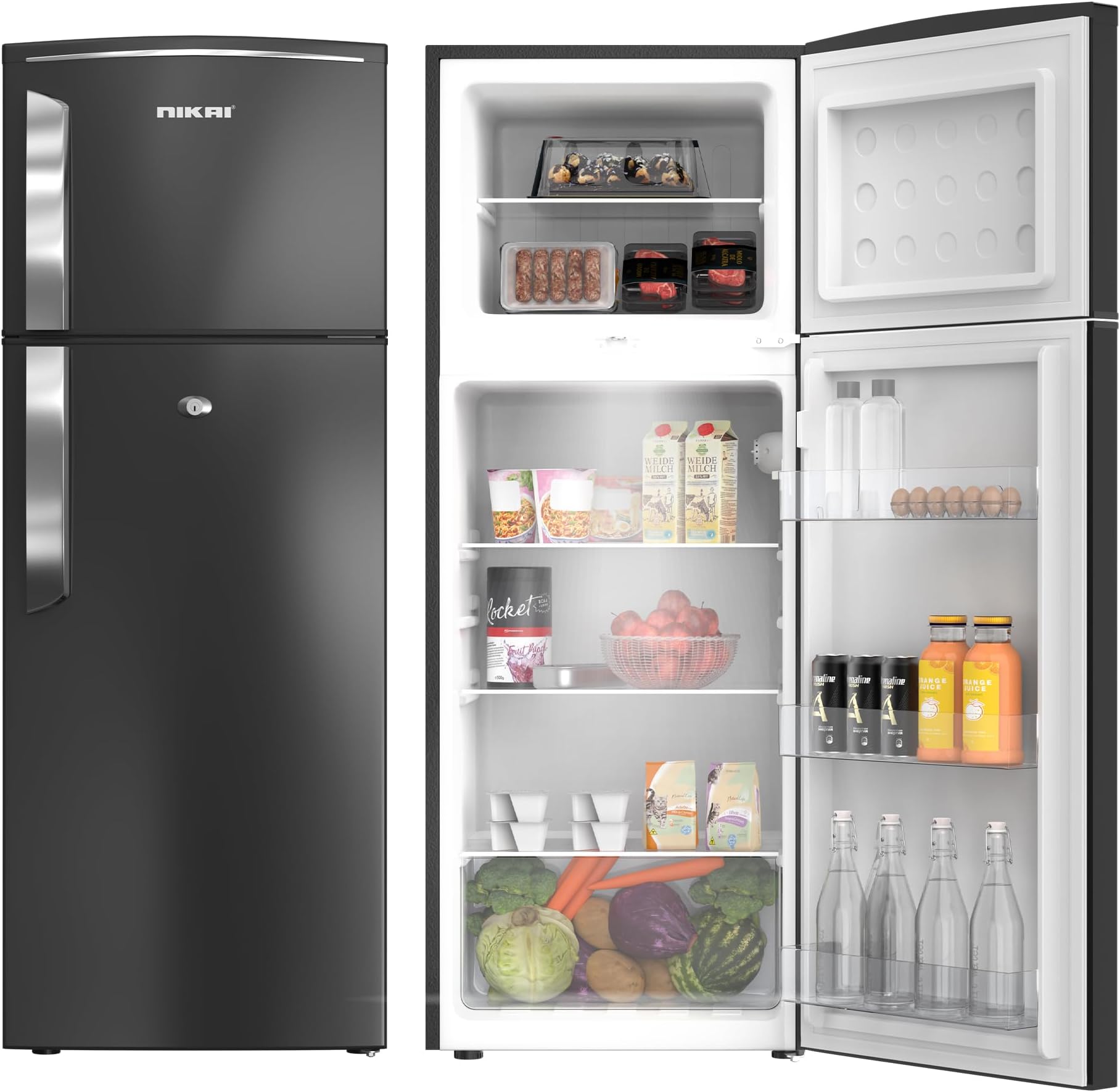 280L Gross / 225 Net, Double Door Top Mount Refrigerator, 2 Glass Shelves & Bottle Storage Racks, Power Saving R600A Gas, CFC Free, Silent Operation Best for Home, Office – NRF280DN5S1 Dark Grey